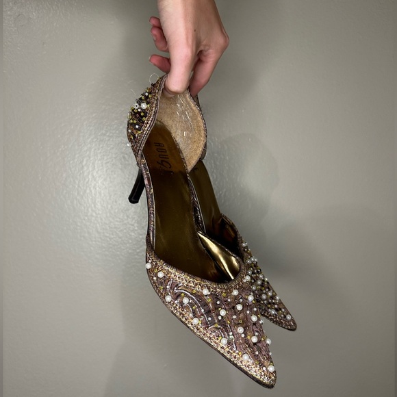 Vintage Beaded Jeweled Detailed Patterned Pearled Heal - Picture 4 of 4